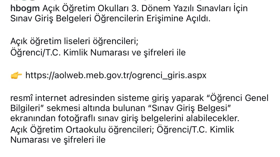 Sınav Giriş Belgeleri Erişime Açıldı